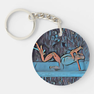 Multicolor Kikker Sleutelhanger Blauwe Cirkel