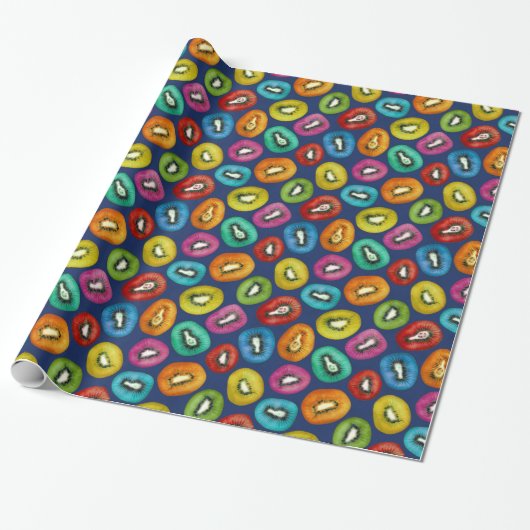 Multicolor Kiwi Pattern Cadeaupapier (Uitgerold)
