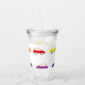 Multicolor minicars op wit acryl drinkbeker (Links)
