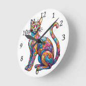 Multicolor Mozaïek grappig Cat 756 Ronde Klok (Hoek)