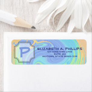 Multicolor Paint Swirl   Monogram Initiaal Etiket