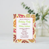 Multicolor Paisley Birthday Party Invitation Kaart (Staand voorkant)