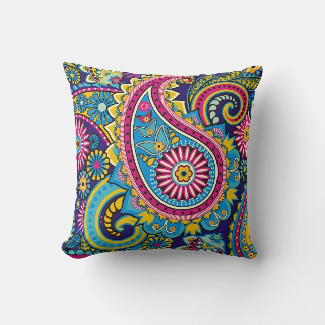 Multicolor paisley bloemenpatroon leuk kussen (Voorkant)