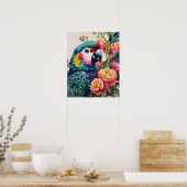 Multicolor Parrot Bloemen Waterverf Kunst Poster (Keuken)