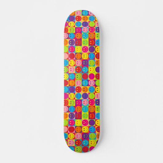 Multicolor Pop Happy Face Squares Skateboard (Voorkant)