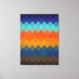 Multicolor Retro Diamond Seamless Patroon 2 Canvas Afdruk