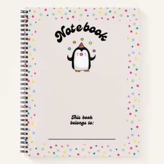 Multicolor schattige pinguïn jongleur polkadot not notitieboek