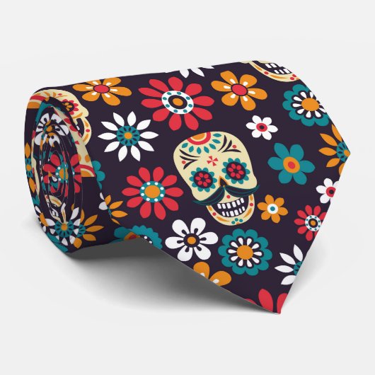 multicolor skull floral pattern stropdas (Opgerold)