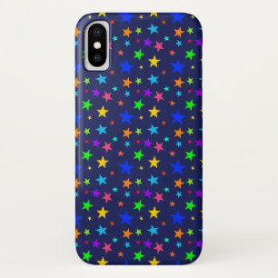 Multicolor Stars Navy Blue Background iPhone X Hoesje