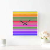 Multicolor Striped Pattern Vierkante Klok (Huis)