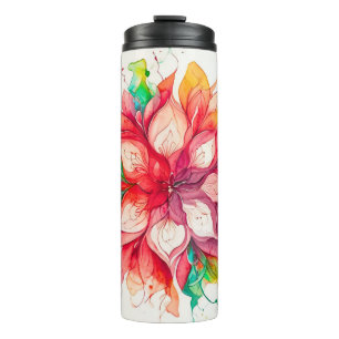 Multicolor waterverf bloemige boho-mandala thermosbeker