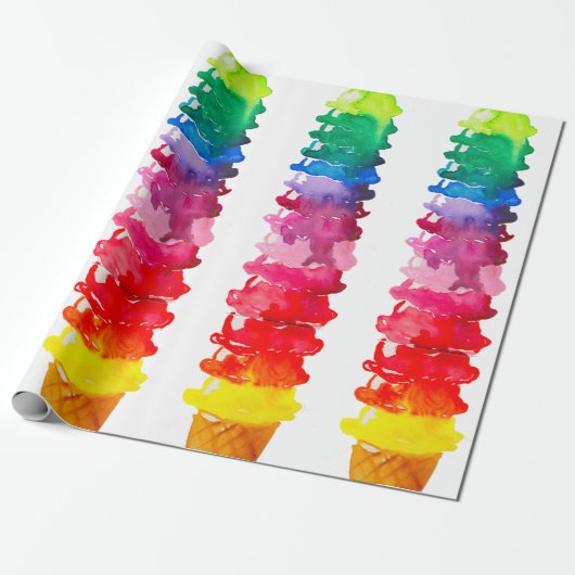 Multicolor Waterverf Ice Cone Colorful Cadeaupapier (Uitgerold)
