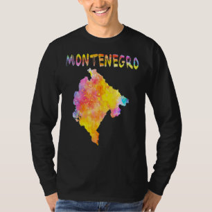 Multicolor Waterverf Montenegro Map Digital Artwo T-shirt