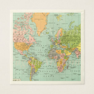 Multicolor Wereldkaart Baby shower Collectie Napki Servetten