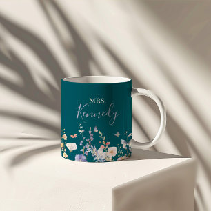 Multicolor Wildflower Green Mrs Pas getrouwd Bride Tweekleurige Koffiemok