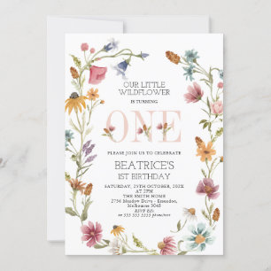 Multicolor Wildflower Wreatls First Birthday Kaart