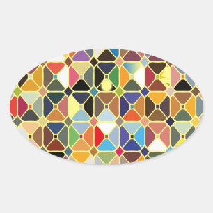 Multicolore geometrische patronen met octagonvorme ovale sticker