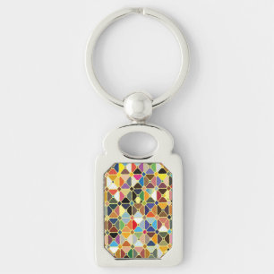 Multicolore geometrische patronen met octagonvorme sleutelhanger