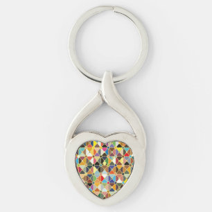 Multicolore geometrische patronen met octagonvorme sleutelhanger