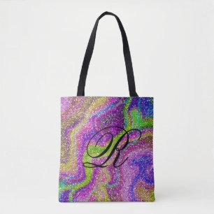 Multicolored abstract Glittery Design met monogram Draagtas