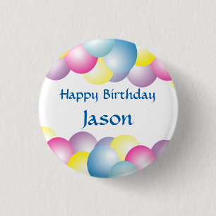 Multicolored ballons verjaardagsfeest ronde button 3,2 cm