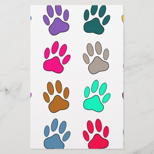 Multicolored Dog Paw Print Pattern Briefpapier
