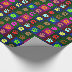 Multicolored Dog Paw Print Pattern Cadeaupapier