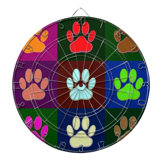 Multicolored Dog Paw Print Pattern Dartbord (Voorkant)