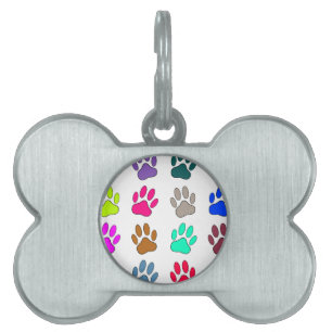 Multicolored Dog Paw Print Pattern Huisdieren Naamplaatje