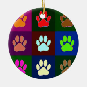 Multicolored Dog Paw Print Pattern Keramisch Ornament