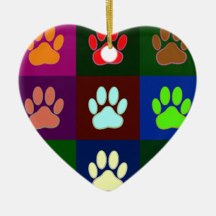 Multicolored Dog Paw Print Pattern Keramisch Ornament