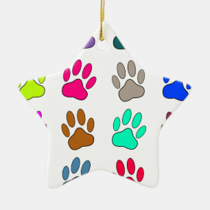 Multicolored Dog Paw Print Pattern Keramisch Ornament