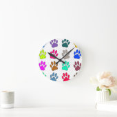 Multicolored Dog Paw Print Pattern Ronde Klok (Huis)