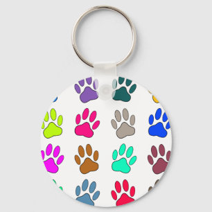 Multicolored Dog Paw Print Pattern Sleutelhanger