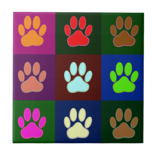 Multicolored Dog Paw Print Pattern Tegeltje