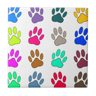 Multicolored Dog Paw Print Pattern Tegeltje