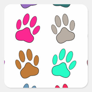 Multicolored Dog Paw Print Pattern Vierkante Sticker