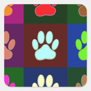 Multicolored Dog Paw Print Pattern Vierkante Sticker