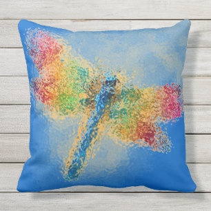 Multicolored Dragonfly Art (blauw) Buitenkussen