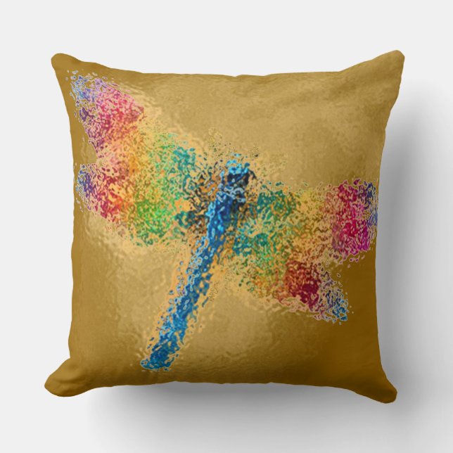 Multicolored Dragonfly Gold Kussen (Voorkant)