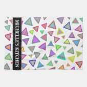 Multicolored driehoekspatroon + aangepaste naam theedoek (Horizontaal)