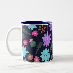 Multicolored Floral Mexican Flowers Navy Tweekleurige Koffiemok