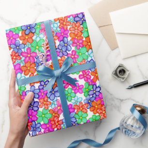 Multicolored Flowers Floral Illustration Pattern Cadeaupapier