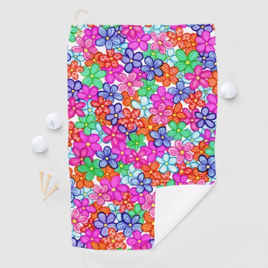 Multicolored Flowers Floral Illustration Pattern Golfhanddoek (Insitu)