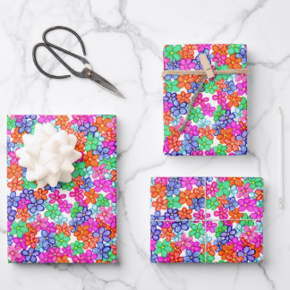 Multicolored Flowers Floral Illustration Pattern Inpakpapier Vel