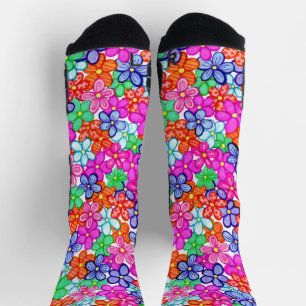 Multicolored Flowers Floral Illustration Pattern Sokken