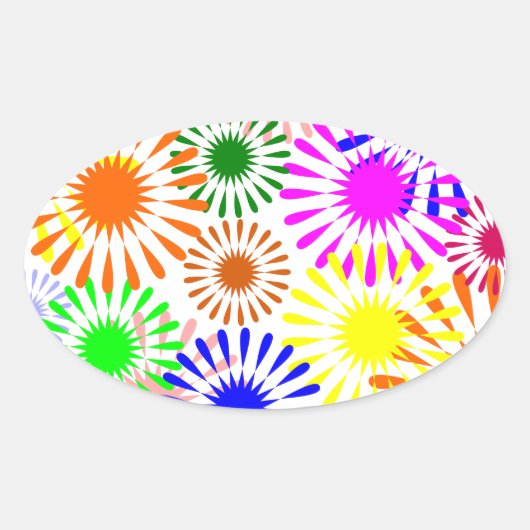 Multicolored Flowers Ovale Sticker (Voorkant)