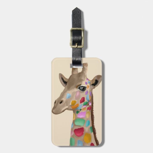 MultiColored Giraffe Bagagelabel (Voorkant verticaal)