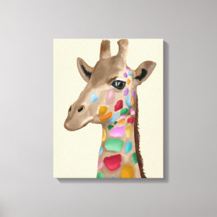 MultiColored Giraffe Canvas Afdruk