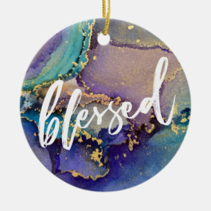 Multicolored & Gold-gemarmerde vloeibare kunst zon Keramisch Ornament